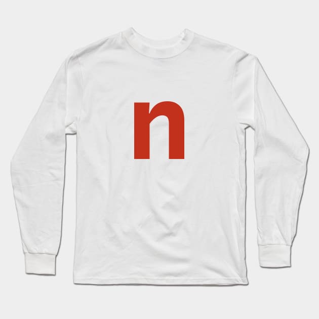 Letter n in Red Text Minimal Typography Long Sleeve T-Shirt by ellenhenryart